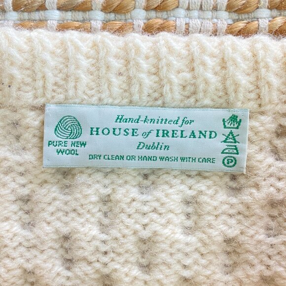 Vintage Irish Wool Fisherman Cardigan Cream Cable Knit Sweater - Picture 6 of 15